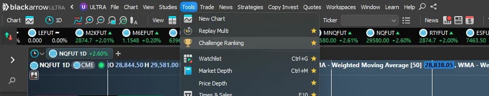 BlackArrow top menu with Tools and Challenge Ranking